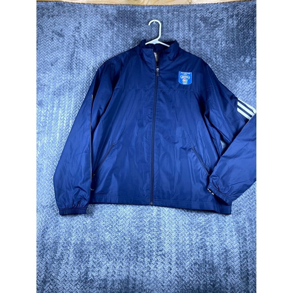 Adidas Athens Olympics 2004 NBC Windbreaker Jacket Men S Blue Full Zip 3 Stripes